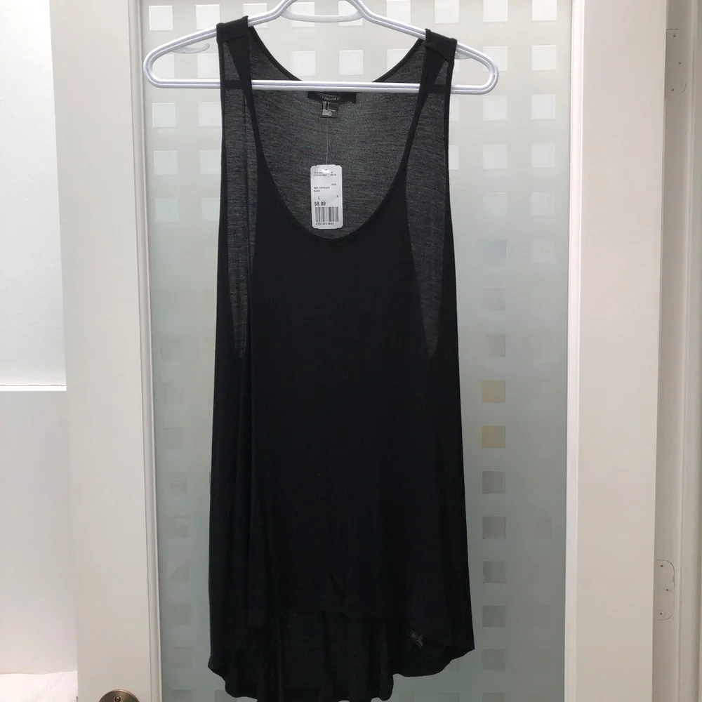 FOREVER 21 Scoop Neck + Side Sheer Knit Bi-Level Tank Top Black, Size L, NWT! - Picture 3 of 14